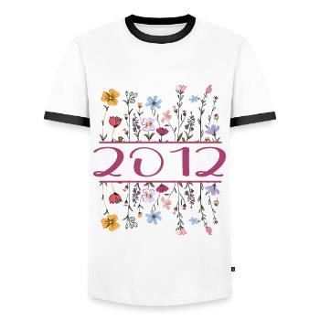 2012 Legendary Since 2012 Birthday 2012 Women - Men's Ringer Shirt - white/black - Front - AI Model Female 172 light (172cm) & AI Model Male 178 dark (178cm)