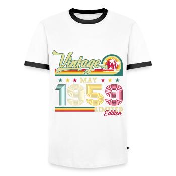 Original June 1959 Vintage 1959 Birthday 1959 - Men's Ringer Shirt - white/black - Front - AI Model Female 172 light (172cm) & AI Model Male 178 dark (178cm)