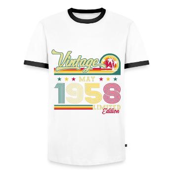 Millésime Juin 1958 Cru 1958 Anniversaire 1958 - T-shirt contrasté Homme - blanc/noir - Devant - AI Model Female 172 light (172cm) & AI Model Male 178 dark (178cm)
