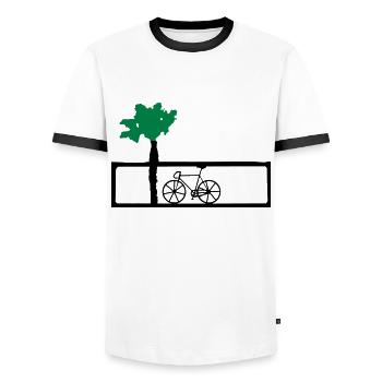 Fahrrand am Strand Vektor - Männer Kontrast-T-Shirt - Weiß/Schwarz - Vorne - AI Model Female 172 light (172cm) & AI Model Male 178 dark (178cm)