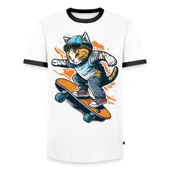 Cooler Katzen-Skate - Männer Kontrast-T-Shirt - Weiß/Schwarz - Vorne - AI Model Female 172 light (172cm) & AI Model Male 178 dark (178cm)