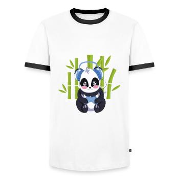 Gaming Panda Computer Console Video Game Gift - Men's Ringer Shirt - white/black - Front - AI Model Female 172 light (172cm) & AI Model Male 178 dark (178cm)