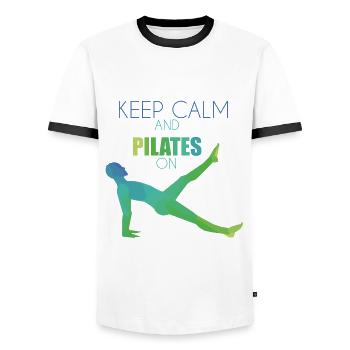Pilates - Men's Ringer Shirt - white/black - Front - AI Model Female 172 light (172cm) & AI Model Male 178 dark (178cm)