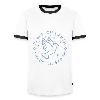 Peace on earth dove blue aesthetic - Men's Ringer Shirt - white/black - Front - AI Model Female 172 light (172cm) & AI Model Male 178 dark (178cm)