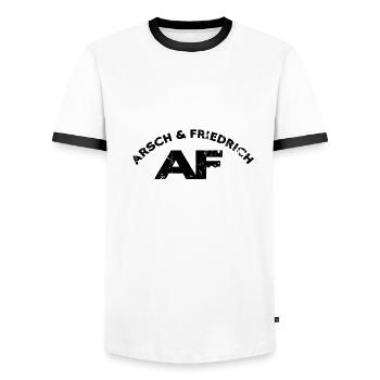 Arsch & Friedrich - Männer Kontrast-T-Shirt - Weiß/Schwarz - Vorne - AI Model Female 172 light (172cm) & AI Model Male 178 dark (178cm)
