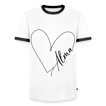 Alma Name Herzlinie - Männer Kontrast-T-Shirt - Weiß/Schwarz - Vorne - AI Model Female 172 light (172cm) & AI Model Male 178 dark (178cm)