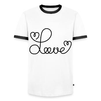 Love - Men's Ringer Shirt - white/black - Front - AI Model Female 172 light (172cm) & AI Model Male 178 dark (178cm)