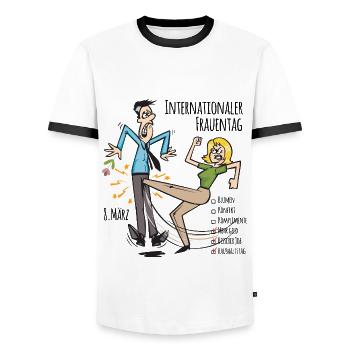Journée internationale de la femme (édition du 8 mars) - T-shirt contrasté Homme - blanc/noir - Devant - AI Model Female 172 light (172cm) & AI Model Male 178 dark (178cm)