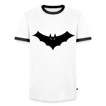Halloween bat logo - Men's Ringer Shirt - white/black - Front - AI Model Female 172 light (172cm) & AI Model Male 178 dark (178cm)