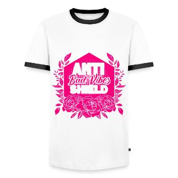 Anti-Bath Vibes Shield Feminist - Men's Ringer Shirt - white/black - Front - AI Model Female 172 light (172cm) & AI Model Male 178 dark (178cm)