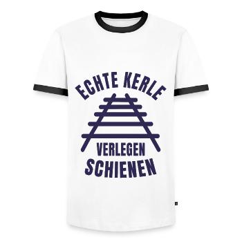 Echte Kerle verlegen Schienen Gleise - Männer Kontrast-T-Shirt - Weiß/Schwarz - Vorne - AI Model Female 172 light (172cm) & AI Model Male 178 dark (178cm)