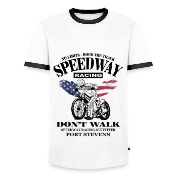 Speedway - Männer Kontrast-T-Shirt - Weiß/Schwarz - Vorne - AI Model Female 172 light (172cm) & AI Model Male 178 dark (178cm)