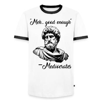 La philosophie grecque meh assez bonne médiocrate - T-shirt contrasté Homme - blanc/noir - Devant - AI Model Female 172 light (172cm) & AI Model Male 178 dark (178cm)