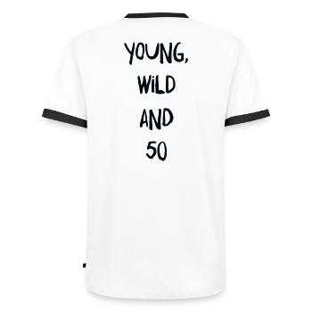 50th birthday - Men's Ringer Shirt - white/black - Back - AI Model Male 178 dark (178cm)