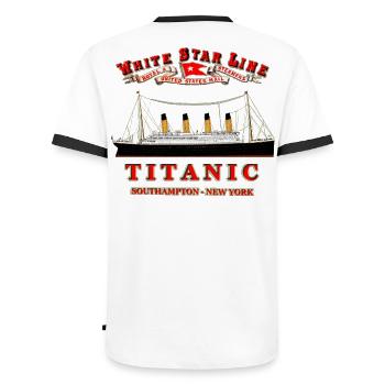 TITANIC ORIGINAL CREATION Louis RUNEMBERG © Adagp - Men's Ringer Shirt - white/black - Back - AI Model Male 178 dark (178cm)