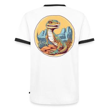 Dinosaures dans le panorama du désert - T-shirt contrasté Homme - blanc/noir - Dos - AI Model Male 178 dark (178cm)