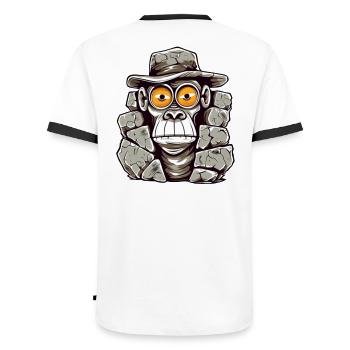 Stone Age Monkey T-Shirt Design - Men's Ringer Shirt - white/black - Back - AI Model Male 178 dark (178cm)