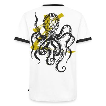 Pieuvre / Calmar / Monstre marin / Pieuvre - T-shirt contrasté Homme - blanc/noir - Dos - AI Model Male 178 dark (178cm)