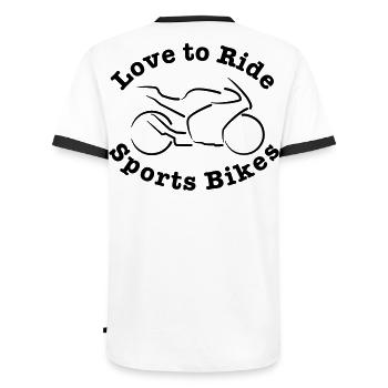 Les motards aiment faire des motos de sport - T-shirt contrasté Homme - blanc/noir - Dos - AI Model Male 178 dark (178cm)