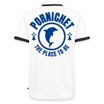 Brittany, Pornichet, summer holidays - Men's Ringer Shirt - white/black - Back - AI Model Male 178 dark (178cm)