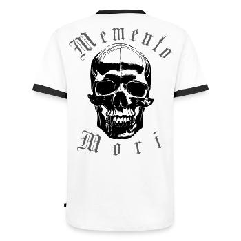 Memento Mori Skull - Men's Ringer Shirt - white/black - Back - AI Model Male 178 dark (178cm)