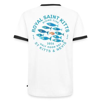 Royal Saint Kitts Diving 2026 - Men's Ringer Shirt - white/black - Back - AI Model Male 178 dark (178cm)