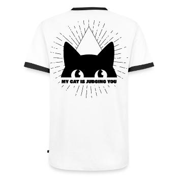 MON CHAT TE JUGE - T-shirt contrasté Homme - blanc/noir - Dos - AI Model Male 178 dark (178cm)