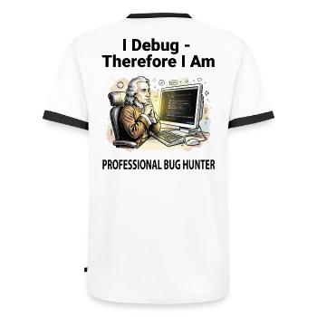 Retro Scholar at Coding Console - light background - Men's Ringer Shirt - white/black - Back - AI Model Male 178 dark (178cm)
