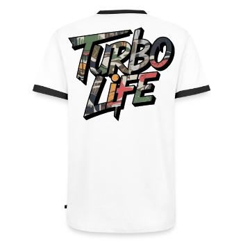Turbo Life Camo Motif for JDM Fans Men Boys - Men's Ringer Shirt - white/black - Back - AI Model Male 178 dark (178cm)
