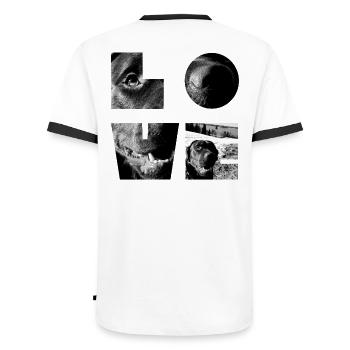 Black and White Dog Mosaic - Men's Ringer Shirt - white/black - Back - AI Model Male 178 dark (178cm)