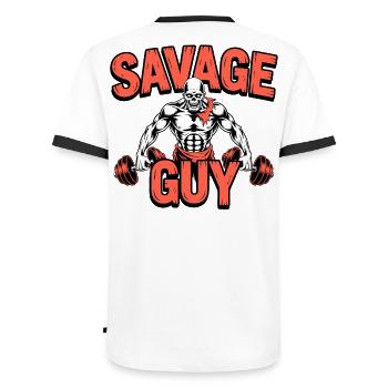 Hardcore Fitness - Men's Ringer Shirt - white/black - Back - AI Model Male 178 dark (178cm)