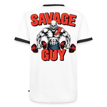 Savage Guy Weightlifting Skull - Men's Ringer Shirt - white/black - Back - AI Model Male 178 dark (178cm)