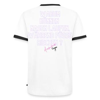Warum Nasen Laufen, Füße Riechen - Männer Kontrast-T-Shirt - Weiß/Schwarz - Hinten - AI Model Male 178 dark (178cm)