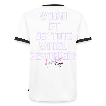 Woran ist der Tote Winkel gestorben? Neon - Männer Kontrast-T-Shirt - Weiß/Schwarz - Hinten - AI Model Male 178 dark (178cm)