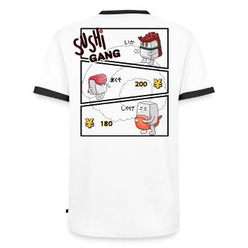 Sushi Gang Comicfiguren - Männer Kontrast-T-Shirt - Weiß/Schwarz - Hinten - AI Model Male 178 dark (178cm)