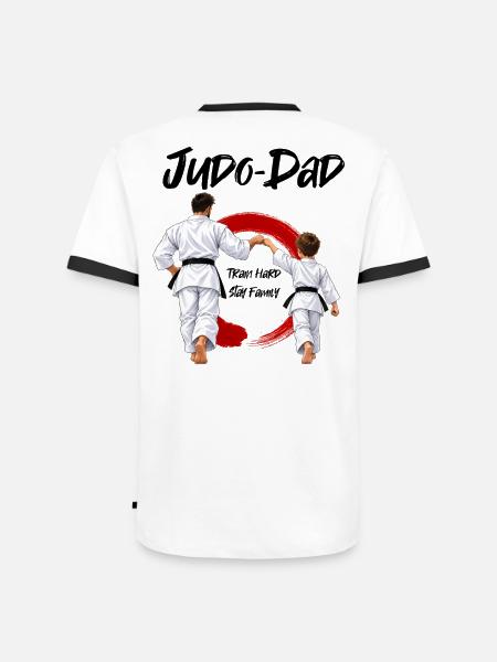 Judo Dad mit Sohn - Männer Kontrast-T-Shirt - Weiß/Schwarz