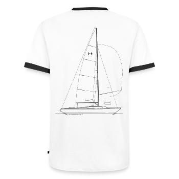 Graphique d'un bateau H sur les chemises et les tasses - T-shirt contrasté Homme - blanc/noir - Dos - AI Model Male 178 dark (178cm)
