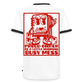 Busy Mess - Motivation und unternehmerische Denkweise - Männer Kontrast-T-Shirt - Weiß/Schwarz - Hinten - AI Model Male 178 dark (178cm)
