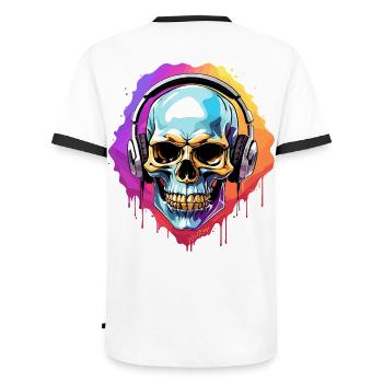 Kopfhörer - Männer Kontrast-T-Shirt - Weiß/Schwarz - Hinten - AI Model Male 178 dark (178cm)