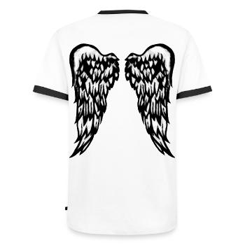 Large angel wings - Men's Ringer Shirt - white/black - Back - AI Model Male 178 dark (178cm)