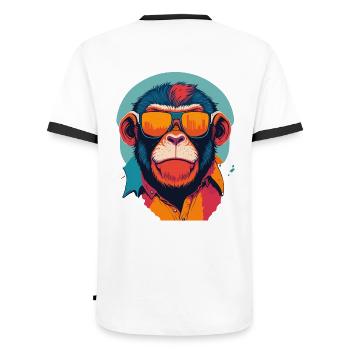 Verspielte Prahlerei: Retro Monkey T-Shirt - Männer Kontrast-T-Shirt - Weiß/Schwarz - Hinten - AI Model Male 178 dark (178cm)
