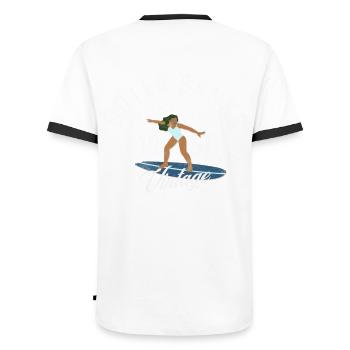 Vintage Outerbanks surfing style - Men's Ringer Shirt - white/black - Back - AI Model Male 178 dark (178cm)