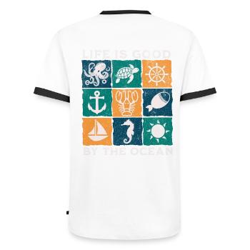 Das Leben am Meer ist gut - Männer Kontrast-T-Shirt - Weiß/Schwarz - Hinten - AI Model Male 178 dark (178cm)