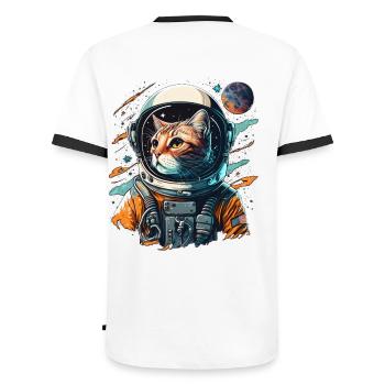 Katze im Raumanzug im Weltall. Mietze Haustier - Männer Kontrast-T-Shirt - Weiß/Schwarz - Hinten - AI Model Male 178 dark (178cm)