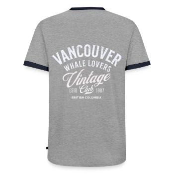 Vancouver Whale lovers vintage club Recovered - Men's Ringer Shirt - grey/navy  - Back - AI Model Male 178 light (178cm)