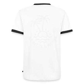St Kitts and Nevis - Men's Ringer Shirt - white/black - Back - AI Model Male 178 dark (178cm)