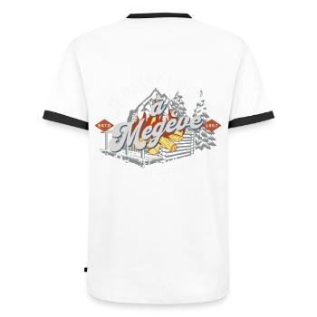 I spend the winter in Megève Rochebrune - Men's Ringer Shirt - white/black - Back - AI Model Male 178 dark (178cm)