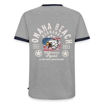 Omaha beach D DAY veterans squad - Men's Ringer Shirt - grey/navy  - Back - AI Model Male 178 light (178cm)