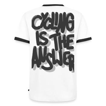 Cycling is the answer grau - Männer Kontrast-T-Shirt - Weiß/Schwarz - Hinten - AI Model Male 178 dark (178cm)