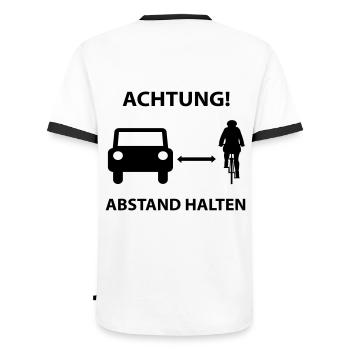 Fahrrad Abstand halten Sicherheit Signal Shirt - Männer Kontrast-T-Shirt - Weiß/Schwarz - Hinten - AI Model Male 178 dark (178cm)